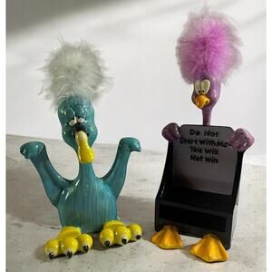 2 VTG Blue & Pink & Bird Card Picture Photo Holder J&D Designs Funny Kitschy